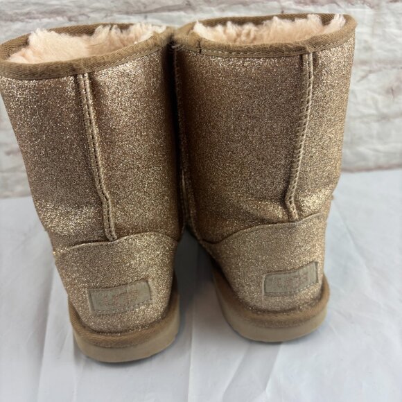 UGG Girls Youth Women's 5 Gold Glitter Classic Short II Insulated Winter Boots - Picture 7 of 10